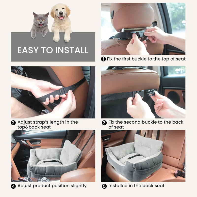 Tucker Murphy Pet Dog Car Seat For Small Dogs Plush Puppy Car Seat Portable Dog Travel Pet Bed Dog Seat For Car With Storage Pocket Clip on Safety Leash Reviews